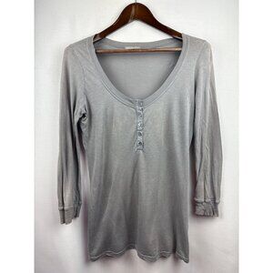 Women’s James Perse Size 4 Light Gray Long Sleeve Henley with Three Quarter Butt